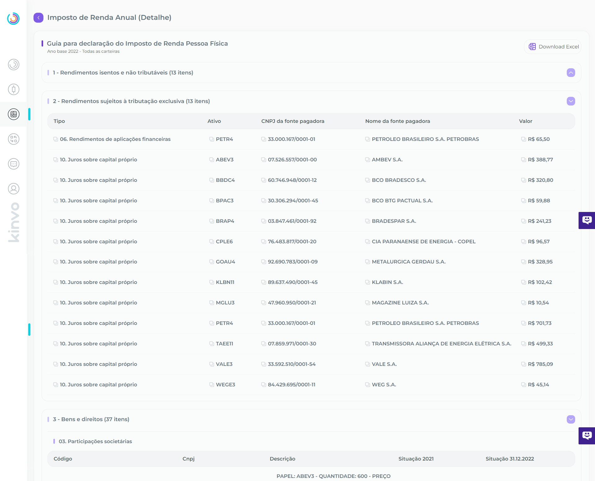 Resumo De Posições Para Imposto De Renda Kinvo 0889